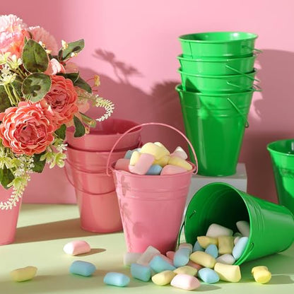 Sadnyy 12 Pack 4.5 X 5 inch Pink Green Metal Buckets - color: Pink Green, size: 4.5 x 5 in