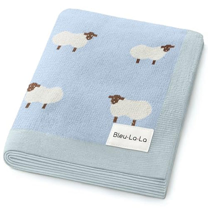 Knit Baby Swaddle Blanket for Boys - 100% Cotton Soft Cozy Lightweight Receiving Swaddling Stroller Quilt Blanket for Newborns Infants Toddlers (Sheep - Baby Blue) - color: 04 - Sheep - Baby Blue