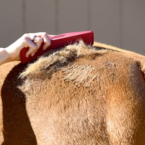 StripHair Gentle Groomer Horse Dog Brush Shedding Grooming Massage, red