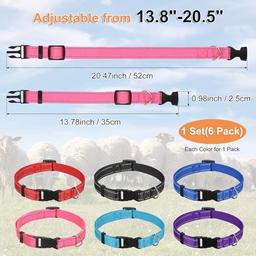 Generic 1-Set Reflective Goat Collars with Bell, 13.8"-20.5" Polyester Adjustable Pet Collar with Anti-Lost Grazing Copper Bell for Small Farm Animal/Sheep/Cow/Goat [Multicolor]