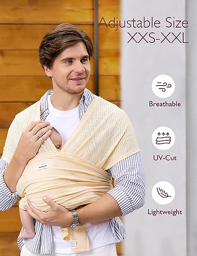 Momcozy Baby Wrap Carrier, Easy-On 2-Piece Design, Air Mesh Cooling - color: Air Mesh-Beige