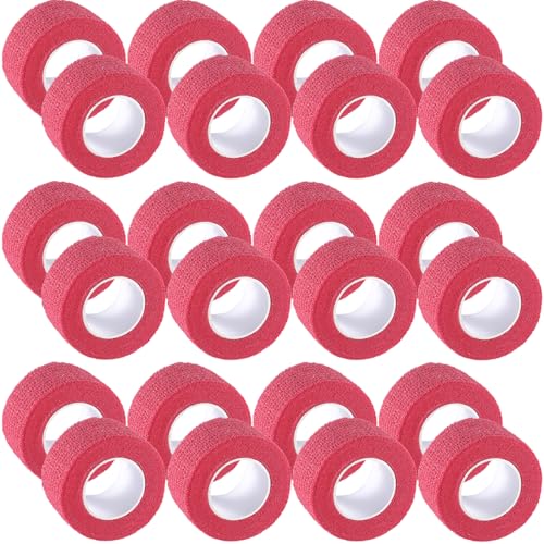 IndigoCase 24 Pack Self Adhesive Bandage Wrap 1 Inch x 5 yd Elastic Tape - color: Red, size: 1 Inch - 24 Pack