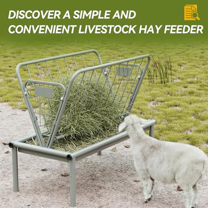Kojem 4 Ft Long Livestock Feeder, Heavy Duty Steel Livestock 2 in 1 Grain &