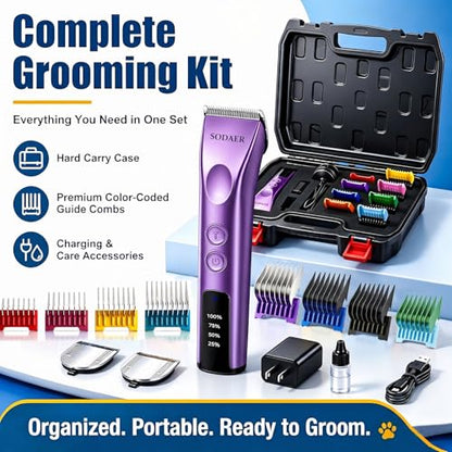 Professional Dog Grooming Clippers, Cordless Pet Hair Clipper - color: Purple