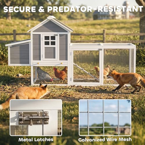 PawHut 82" Wooden Chicken Coop for 2-3 Hens with Nesting Box Gray