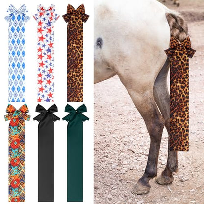 Huhumy 6 Pcs Horse Tail Bag Breathable Guard 22" Slip on Horse Care Tail Wrap 2 Strand Closure Straps Grooming Supplies to Keep from Dirt Breakage Rubbing 6 Designs(Vintage Style) - style: Vintage Style