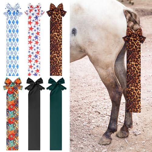 Huhumy 6 Pcs Horse Tail Bag Breathable Guard 22" Slip on Horse Care Tail Wrap 2 Strand Closure Straps Grooming Supplies to Keep from Dirt Breakage Rubbing 6 Designs(Vintage Style) - style: Vintage Style