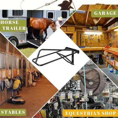 2Pcs Saddle Rack,Wall Mounted Folding Saddle Rack Stand Heavy Duty Western & English Saddle Rack for Horse Tack Room,Stable,Barn, Black