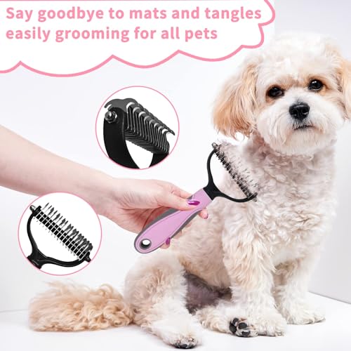 Complete Pet Grooming Solution by Dog - 9PCS Kit with Slicker Brush, Deshedding Tool, and Grooming Comb for All Breeds and Sizes, Promotes Healthy Skin and Coat - color: Pink, size: 10 PCS