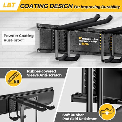 LBT 99" Garage Tool Organizer Wall Mount - 1000lbs Garden Tool Organizer | Anti-Rust, Adjustable Hooks, Sheds Garden Tool Organizer Black, Gifts For Men Dad Husband - size: 99inch