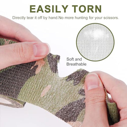 24 Pack Camo Self Adhesive Wrap, 2” x 5 Yards Vet Wrap Cohesive Camo Grip Tape Medical Wrap Self Adherent for Ankle, Wrist Sprains, Pet First Aid - color: Camo, size: 2 Inch