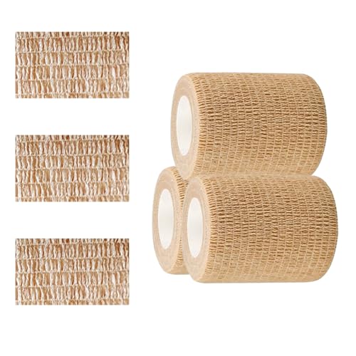 3 Pack 2 Inches Self Adhesive Bandage Wrap Vet Wrap for Pets, Stretch Self Adherent Tape Cohesive Wrap for Athletic, Sports, Wrist and Ankle(Skin)