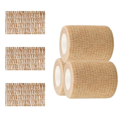 3 Pack 2 Inches Self Adhesive Bandage Wrap Vet Wrap for Pets, Stretch Self Adherent Tape Cohesive Wrap for Athletic, Sports, Wrist and Ankle(Skin)