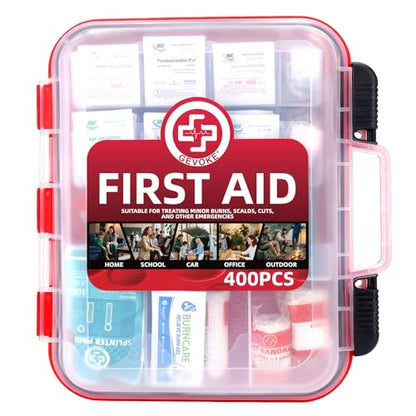 400 Piece First Aid Kit, Organized Dual-Layer Wall-Mountable Hard Case - size: Extra Large