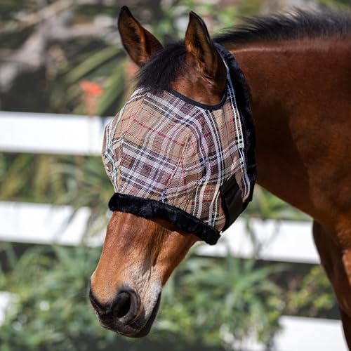 Kensington Fly Mask with Fleece Trim for Horses — Protects Face and Eyes Helps Block Sun Rays While Allowing Full Visibility — Breathable and Non Heat Transferring - color: 121 - Deluxe Black