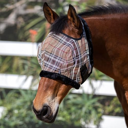 Kensington Fly Mask with Fleece Trim for Horses — Protects Face and Eyes Helps Block Sun Rays While Allowing Full Visibility — Breathable and Non Heat Transferring - color: 121 - Deluxe Black