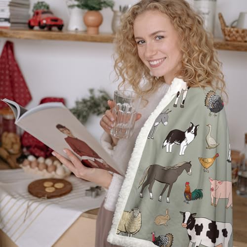 Sleepwish Farm Animals Sherpa Blanket Throw 60x80 in - color: Farm Animals, size: Twin