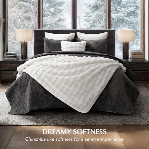 EverGrace Faux Rabbit Fur Bubble Throw Blanket, 50"x60", Bright White - color: Bright White, size: 50"x60"