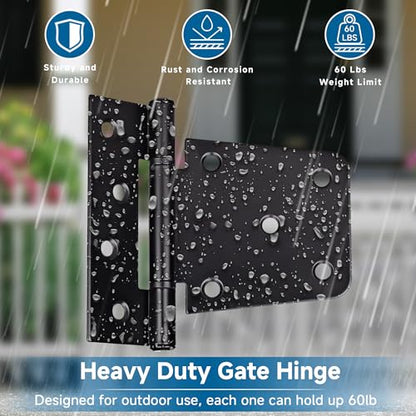 3.5 Inch Heavy Duty Gate Hinges, 2 Pack Black Iron Door Hinges | Solid Iron, Black Powder Coated; Rust and Corrosion Resistant; for Wooden Gates, Barn Doors, Shed, Fence; Screws Included