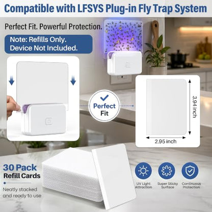 30 Pack Fly Traps Refill Cards Compatible with LFSYS Plug in UV Light Fly Trap, Sticky Refills Compatible with LFSYS, Fruit Flytrap Refills & Gnat Traps Refill for Indoor Flying Insects