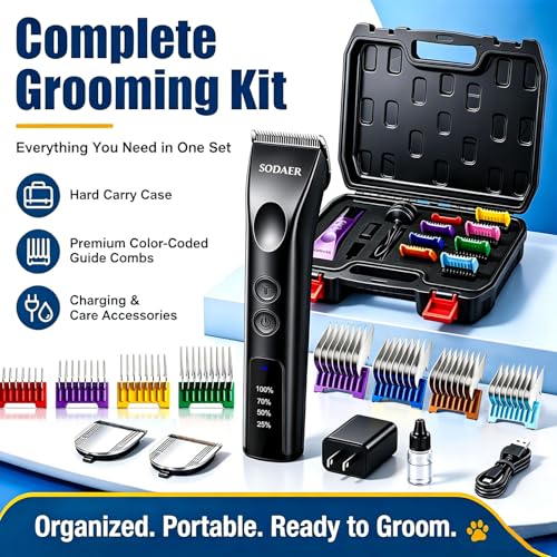 Professional Dog Grooming Clippers, Cordless Pet Hair Clipper - color: Black