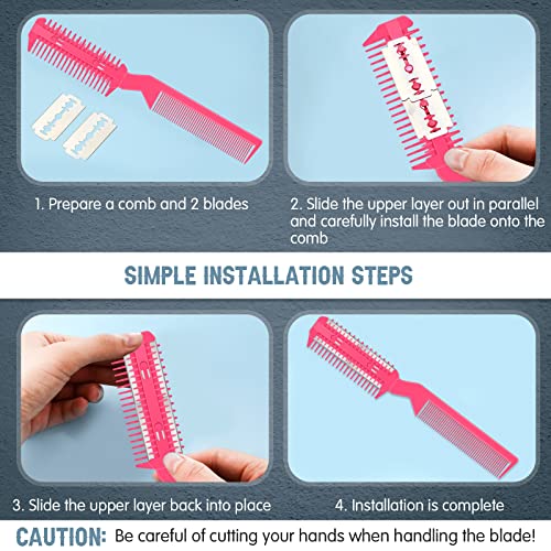Yinkin 5-Piece Razor Comb for Dogs & Cats, Pink, Plastic & Stainless Steel, Small to Medium Dogs, 25 Extra Blades, Manual, Grooming & Trimming - color: Pink