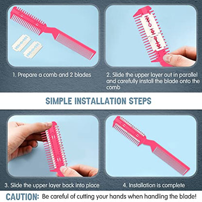 Yinkin 5-Piece Razor Comb for Dogs & Cats, Pink, Plastic & Stainless Steel, Small to Medium Dogs, 25 Extra Blades, Manual, Grooming & Trimming - color: Pink