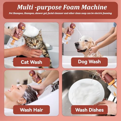 Electric Foaming Shampoo Dispenser for Dog and Cat Bathing, Rechargeable Soap Dispenser for Pet Bathing, Bathroom, Kitchen Sink, Toilet Cleaning - color: Brown Bear