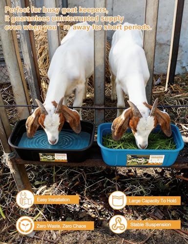 4 Pack Goat Feeders Hanging with Heavy Duty Carabiner for Fence,Large Capacity Sheep Feeder,No Mess Goat Water Trough, Easy to Install, Holds a Lot of Food