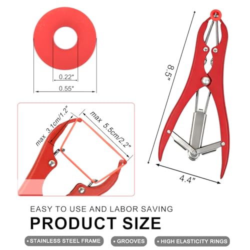 Goat Banding Tools, Including 1pc Stainless Steel Bander and 100pcs Banding Rings, Expander Plier and Bands Kit for Goat Calf Hog