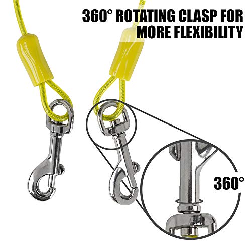 BV Dog Tie Out Cable 25 Feet - Heavy Duty Dog Lead Up to 35 Pounds - Reflective & Rust-Free with Quick Release Swivel Clips & 360° Rotating Clasp - Tangle-Free Dogs Runner for Yard (Yellow, Single) - color: 35lbs/ 25ft/ Yellow, style: Single