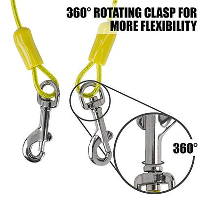 BV Dog Tie Out Cable 25 Feet - Heavy Duty Dog Lead Up to 35 Pounds - Reflective & Rust-Free with Quick Release Swivel Clips & 360° Rotating Clasp - Tangle-Free Dogs Runner for Yard (Yellow, Single) - color: 35lbs/ 25ft/ Yellow, style: Single