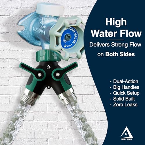 DBR Tech® Hose Splitter 2 Way, Heavy Duty Metal Connector, Two Way Garden Hose Splitter, High Flow Spigot Faucet Bib Adapter, Solid Double Y Shut Off Valve for Outdoor Gardening Hoses, Green - color: Green