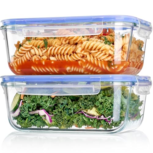 Vtopmart 2Pack 1860ml/63oz Large Glass Storage Containers With Lids, Blue - color: Blue, size: 63oz