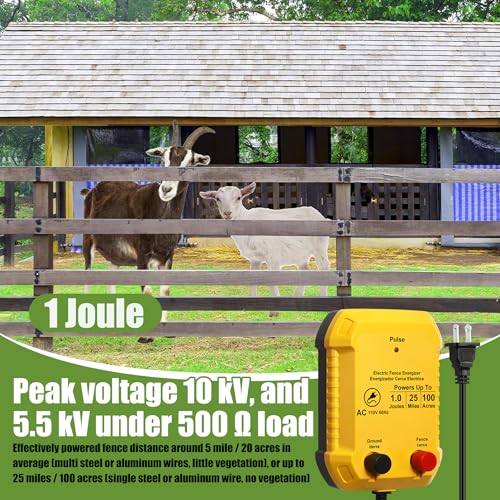 Electric Fence Kit, 25 Mile 110 VAC 1 J Fence Charger, 3366 ft Polywire - size: 3366FT, style: 1J