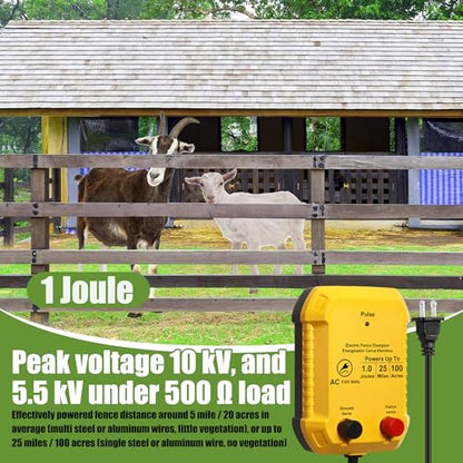 Electric Fence Kit, 25 Mile 110 VAC 1 J Fence Charger, 656 ft Polywire - size: 656FT, style: 1J