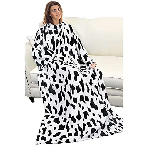 Catalonia Wearable Blanket with Sleeves for Women & Men, Fleece Wrap Throw - color: Dalmatian