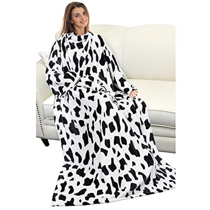 Catalonia Wearable Blanket with Sleeves for Women & Men, Fleece Wrap Throw - color: Dalmatian