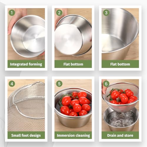 Baderke Mini Colander Strainer, 6.3 x 2.76 Inches, Round, 2 Pcs - color: Silver, size: 6.3 x 2.76 Inches