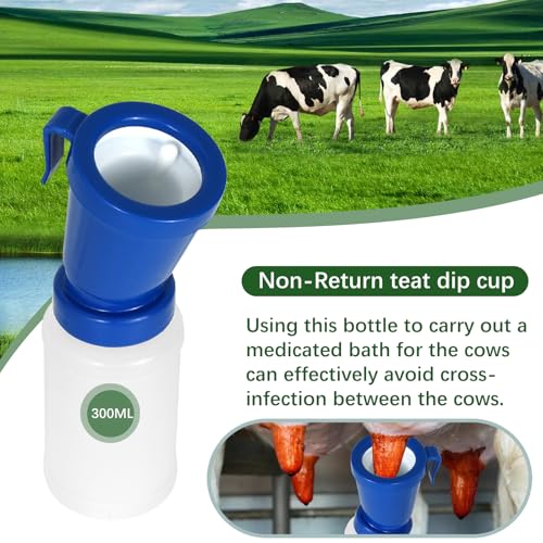 Teat Dip Cup - Non Reflow Design for Cow, Goat, Sheep | Secure Nipple Cleaning Disinfection Dip Cups 300 ml (blue, 2) - style: blue