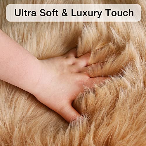 duduta Beige Faux Sheepskin Runner Rugs 2x6 ft, Fluffy Fur Couch Covers - color: Beige, size: 2' x 6'