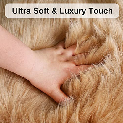 duduta Beige Faux Sheepskin Runner Rugs 2x6 ft, Fluffy Fur Couch Covers - color: Beige, size: 2' x 6'
