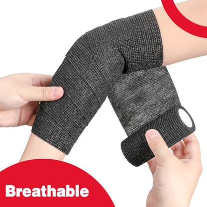 AZEN 18 Pack Self Adhesive Bandage Wrap, 4" X 5 Yards Elastic Cohesive Bandage Wrap, Black Athletic Tape, Tattoo Grip Tape Wrap, Vet Wrap, Ankle Tape - color: Black, size: 4IN - 18Pack
