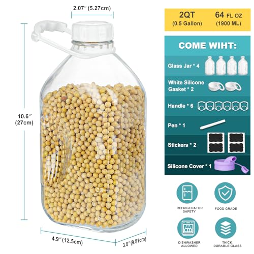 Ritayedet 64 Oz Glass Milk Bottle With Lids, 4 Pack 2 Qt Storage Bottles - style: Milk Bottle-4pack