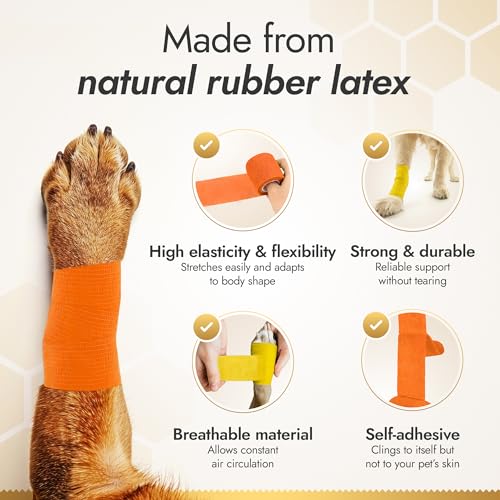 Self-Adhering Elastic Dog Bandages for Wounds – Cat & Dog Bandage Prevents Licking and Scratching – Made from Natural Rubber Latex, the Wrap Sticks to Itself – Set of 9 x 5 cm Rolls - size: Bandages