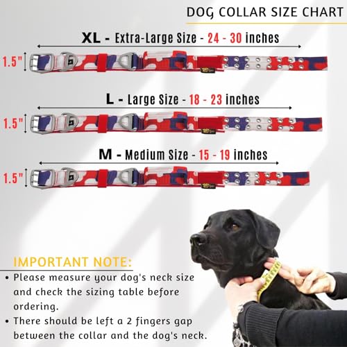 ADITYNA Heavy Duty Dog Collar for Medium Dogs with Traffic Handle - color: Camo Red Blue, size: Medium: Fit 15-19" Neck