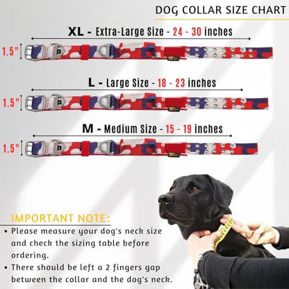 ADITYNA Heavy Duty Dog Collar for Medium Dogs with Traffic Handle - color: Camo Red Blue, size: Medium: Fit 15-19" Neck