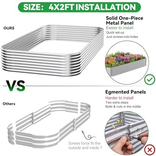 3 Pack Corrugated Galvanized Steel Raised Garden Bed Outdoor, Metal Above Ground Garden Bed for Vegetables and Flowers, Raised Beds for Gardening-4x2FT - size: 4x2FT