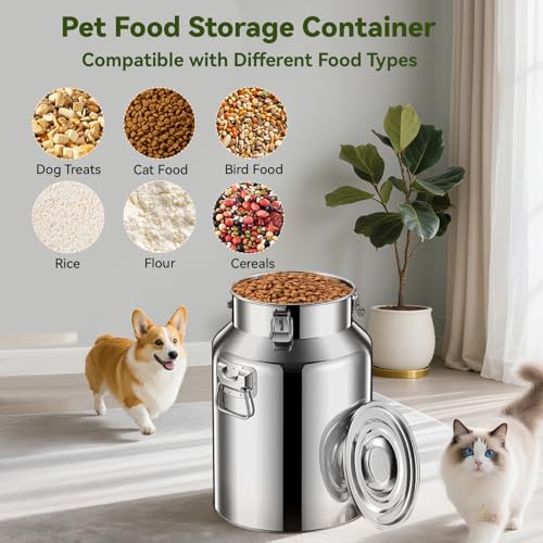 Newget 21lb Stainless Steel Dog Food Storage Container with Scoop - size: 21 lb