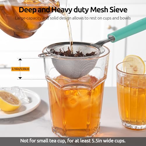 U-Taste Fine Mesh Strainer, 18/8 Stainless Steel Sieve 30 Mesh, S/Aqua Sky | Tea Coffee Strainer with Silicone Handle, Mini Small Ultra Fine Sieve, Metal Colander for Loose Tea/Juice/Pulp/Matcha/Liquids - color: (1) Aqua Sky, size: S-3.35in